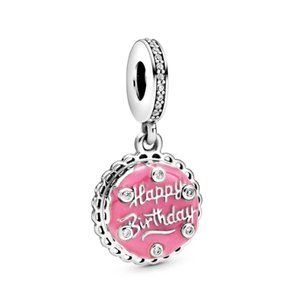 Pink Birthday Cake Dangle Bracelet Charm - S925 Sterling Silver Fits Pandora